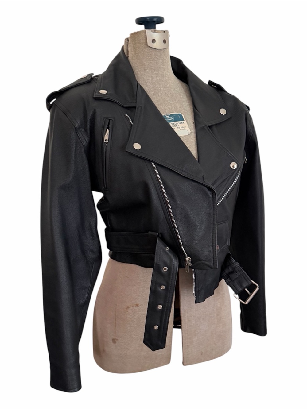 Vintage Wilsons Leather Black Cropped Moto Jacket Belt Small